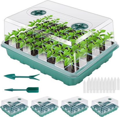 192 Cell Seed Starter Tray, Seed Starter Kit with Adjustable Humidity Dome, Seed Starting Trays Plant Starter Kit for Seeds Growing Starting, Indoor Gardening, Greenhouse (No Grow Light)