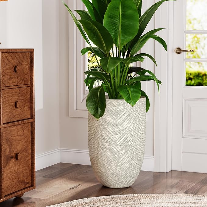 Oakrain Large Rustic Planters for Indoor Plants, 17" Tall Decorative Planter Pot with Drainage Hole, Modern Floor Vase for Home Decor, Living Room, Entryway
