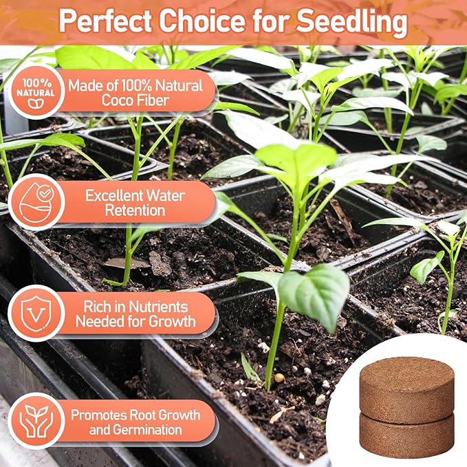 Legigo 100 Pcs 40mm Coco Coir Pellets Seed Starter Soil Mix- Organic Coconut Coir Potting Soil Pods for Seedling, Coco Peat Soil Discs for Indoor & Outdoor Plants Bonsai Herbs Vegetables and Flowers