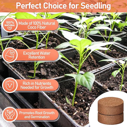 Legigo 100 Pcs 40mm Coco Coir Pellets Seed Starter Soil Mix- Organic Coconut Coir Potting Soil Pods for Seedling, Coco Peat Soil Discs for Indoor & Outdoor Plants Bonsai Herbs Vegetables and Flowers
