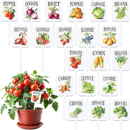 AnyDesign 20Pcs Acrylic Vegetable Plant Label Signs Garden Markers 20 Styles Vintage Vegetable Fruit Waterproof Potted Plant Stake Tags with Names for Nursery Indoor Outdoor Garden Decor