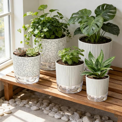 Self Watering Pots for Indoor Plants, 4/5.5/6.3 Inch Plant Pots Indoor Outdoor with Drainage Holes, Deep Reservoir, Plastic Self Watering Flower Pots