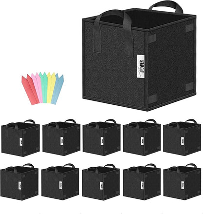 iPower 10 Pack 7 Gallon Square Grow Bags Thick Fabric Planting Pots with Handles for Indoor and Outdoor Garden, Black