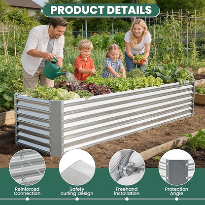 G GOOD GAIN 8x2x2 ft Galvanized Raised Garden Bed Kit, Large Metal Planter Box Outdoor for Vegetables, Flowers, Herbs, 24" Tall 240 Gallon Capacity Deep Root Design, Silver
