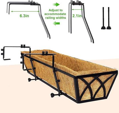 Y&M 30 Inch Window Deck with Coco Liner, Fence Metal Hanging Flower Planter Basket Deck Railing Planter Boxes for Outdoor Garden Lawn, 30" Window Boxes Horse Trough with Coconut Coir Liner,4pcs