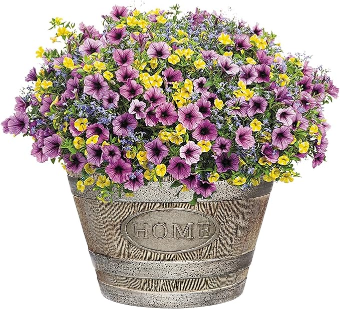 Classic Home and Garden Whiskey Plastic Resin Home Flower Pot Barrel Planter, Oak Brown, 15" (Pack of 2)