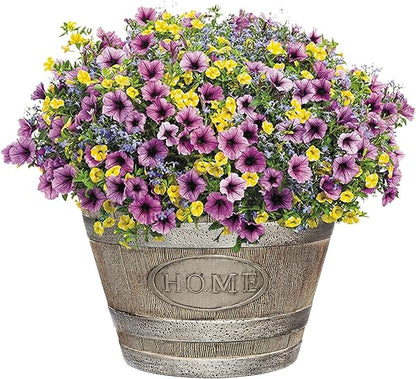 Classic Home and Garden Whiskey Plastic Resin Home Flower Pot Barrel Planter, Oak Brown, 15" (Pack of 2)