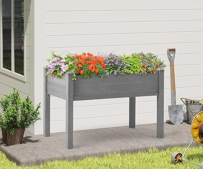 Raised Garden Bed with Legs, 48x24x30'', Outdoor Wood Elevated Planter Box, Thick Legs, w/Liner