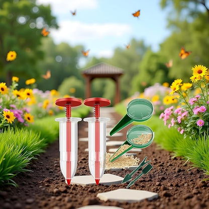 A Set of 2024 New Red Mini Seed Spreader,Mini Sowing Seed Dispenser for lawns,Handheld Seed Planter Tool,Manual Seedlings Dibber and Widger Set,Small Seed Sower for Tiny Seeds Gardening and Lawn Care