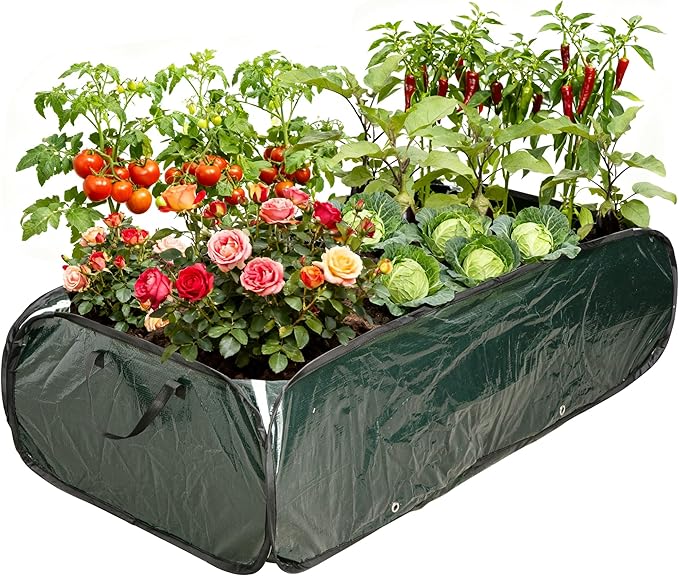 EBaokuup 47 x 24 x 12 Inch PE Pop-up Rectangular Planting Bag, Wire Support Rectangle Plant Growing Bag, UV Protected Rectangular Planter Bed for Garden Vegetable Flowers Fruit