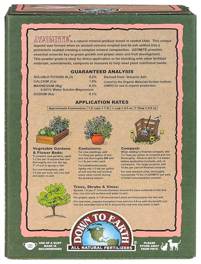 Down To Earth All Natural Fertilizers Organic Azomite Powder Trace Minerals - Essential Minerals for Improving Plant Growth 0-0-0.2, 5 lb