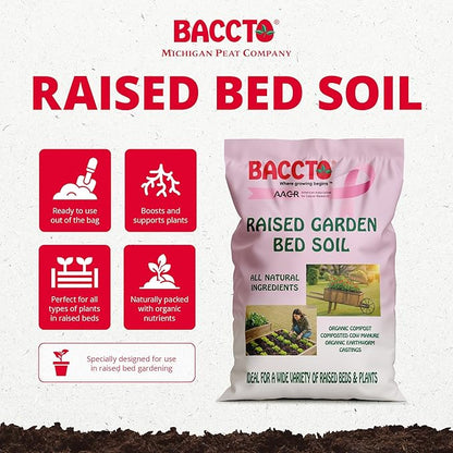 Michigan Peat Company BACCTO Raised Bed Soil with Organic Compost, Manure, & Earthworm Castings for All Plant Types, 1.5 Cubic Feet