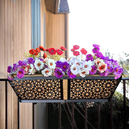 ZeeDix Railing Planter Boxes, 24 Inch Window Flower Box Planters with Coco Liner & Adjustable Brackets for Deck Porch Fence Patio Balcony Gardening Outdoor Plants (2 Pack)
