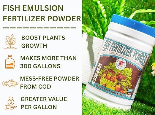 Fish Emulsion Fertilizer 12-2-2 Powder (3.3 pounds Powder-Up to 300 Gallons of Water), for Vegetables, Trees, Lawns, Shrubs, Flowers, Fruits