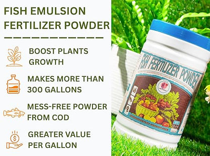 Fish Emulsion Fertilizer 12-2-2 Powder (3.3 pounds Powder-Up to 300 Gallons of Water), for Vegetables, Trees, Lawns, Shrubs, Flowers, Fruits