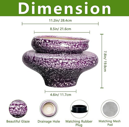 Ceramic Planters - 11 Inch Ceramic Pots for Plants with Drainage Hole, Decorative Planters for Indoor Outdoor, Unique Flower Pots, Garden Office House Decor, Gifts for Plants Lover, Purple