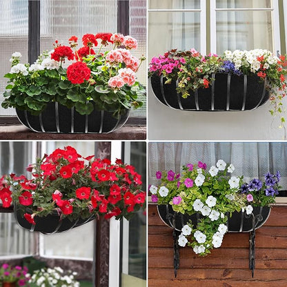 2PCS 24 Inch Window Box Liner Fabric Planter Basket Liner Trough Planter Insert Liner Black Hanging Flower Basket Liners Non-Woven Felt Plant Liner for Planters Fence Garden - Avoid Bird Nesting