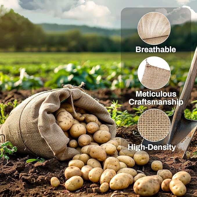 MAQIHAN 2 PCS Burlap Sack - 18.5" x 27.5" Burlap Bags for Plants High Density Natural Jute Bag of Potatoes Plant Grow Bags with Rope Potato Sacks Race Bags Potato Storage,Multipurpose