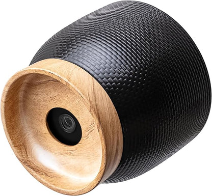 8 Inch Black Woven Ceramic Planter Pot with Wood Grain Base, Indoor Outdoor Flower Pot with Removable Drainage Hole, 3.5 Qt Capacity for Herbs, Succulents, Patio & Home Decor
