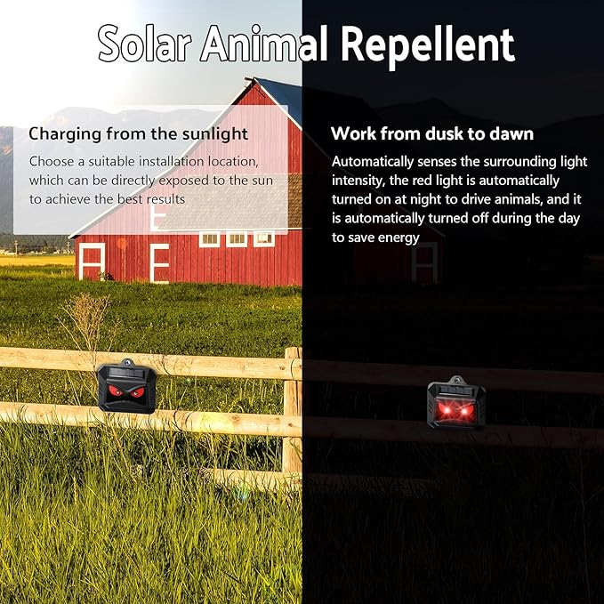 Solar Control Light Nocturnal Animal Repeller Outdoor Deterrent Devices Light Sensor Animal Repellent for Skunk Deer Coyote Fox Raccoon Cat Garden Yard Farm Chicken Coop (4, Black)