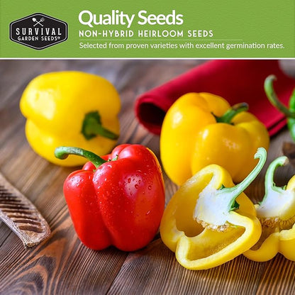 Bell Peppers Seed Collection – 5-Pack | Yellow, Orange, California Wonder, Purple Beauty & Sweet Chocolate Pepper Seed for Planting – Heirloom, Non‑GMO | Survival Garden Seeds