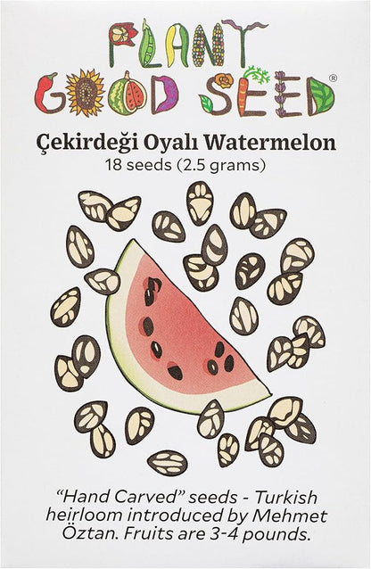 Plant Good Seed Organic Çekirdeği Oyalı Red Flesh Watermelon - Pack of 18 Heirloom Seeds for Planting Fruits, Vegetables, Gardening Supplies - Non-GMO, Open Pollinated, from USA
