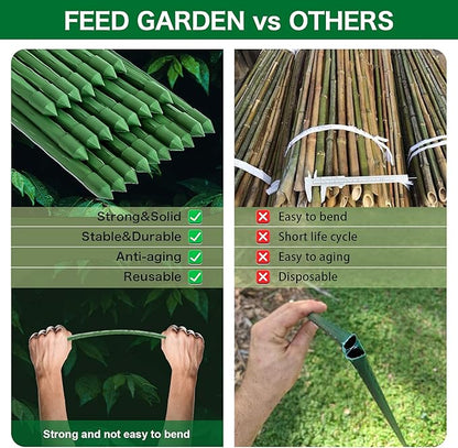 FEED GARDEN Garden Stakes 24 Inch 2ft 25 Pack,Sturdy Plant Metal Sticks Support,Plastic Coated Plant Stakes,Tomato Stakes,Beans,Trees