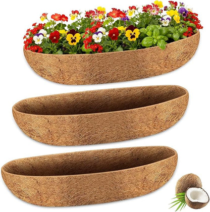 Halatool 3 Pack 36 Inch Trough Coconut Liners for Planters Natural Coco Fiber Replacement Liners for Window Box Fence Railing Wall Windowsill Planter