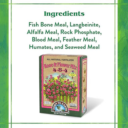 Down To Earth All Natural Fertilizers Organic Rose & Flower Mix - Plant Food for Roses, Bulbs, Flowers and Ornamentals 4-8-4, 5 lb