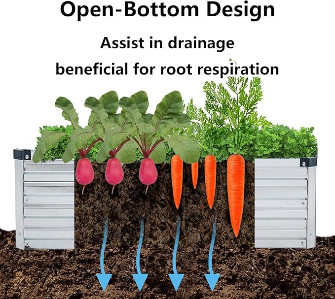 2 Pack 4x2x1FT Galvanized Raised Garden Beds Kit Outdoor Metal Gardening Planter Box for Vegetable Elevated Flower Herbs,Silver