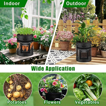 5 Pack 10 Gallon 360° Visible Potato Grow Bags with Shading Flap & Harvest Window – Heavy Duty 400g Non-Woven Fabric Potato Bags for Growing Potatoes with 10 Green Labels, Potato Growing Containers