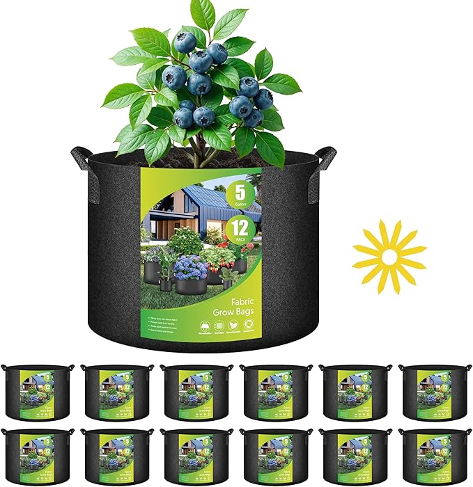 YSSOA Grow Bags 12 Pack 5 Gallon 300G Reusable Breathable Gardening Pots with Handles Non-Woven Fabric Plant Bags, Heavy Duty Planting Bags for Grow Tent Hydroponic & Outdoor Vegetables Tomatoes