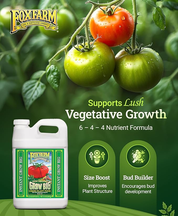 FoxFarm Grow Big Liquid Plant Food - 6-4-4 House Plant Fertilizer for Lush Vegetative Growth, Fast Nutrient Uptake for Roses, Tomatoes & Veggies - 2.5 Gallon Size Concentrate
