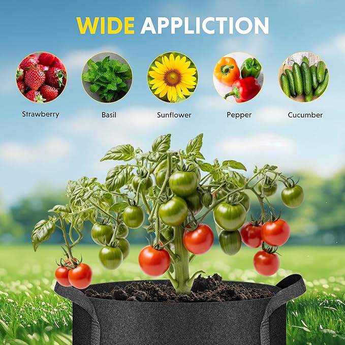 iPower 20 Pack 2 Gallon Grow Bags 300G Thickened Sturdy Plant Fabric Pots with 20 Labels and Handles, Aeration Garden Cloth Planter Bag for Outdoor Fruits, Vegetables and Flowers