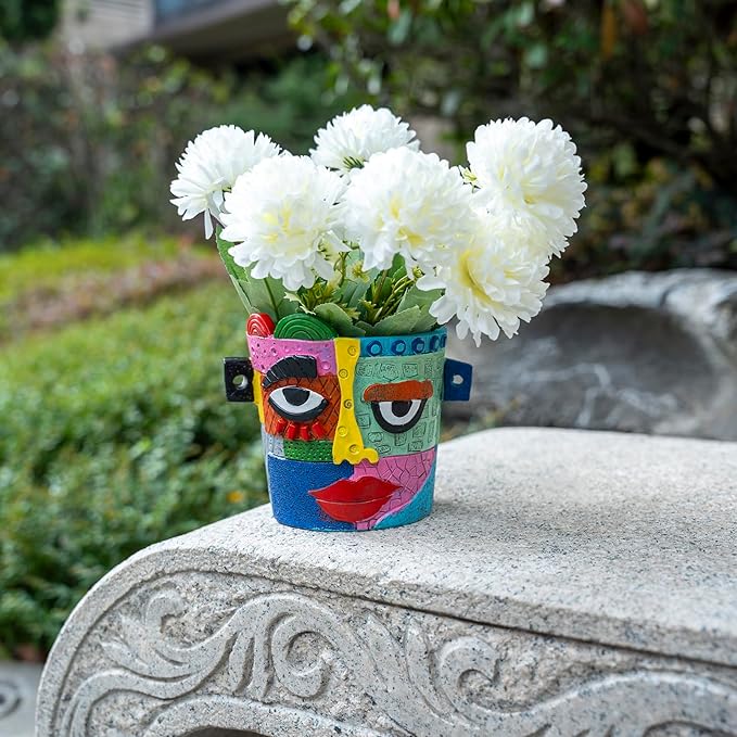 Abstract Face Plant Pot, Picasso Head Planter for Indoor Plants, Funny Face Flower Pot, Colorful Succulents Vase for Outdoor Garden and Home Decor