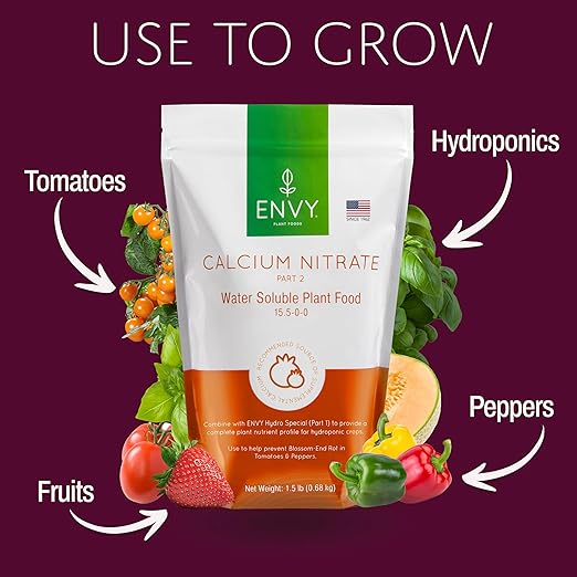 ENVY Solution Grade Calcium Nitrate (15-0-0) Prevents Blossom End-Rot from Calcium Deficiency in Tomatoes & Peppers (1.5 lb)