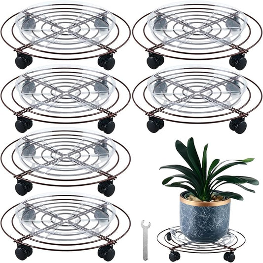 6 Packs 15.8 Inches Metal Plant Caddy with Wheels Extra-large Rolling Plant Stands Heavy-duty Wrought Iron Plant Roller Base Pot Movers Indoor Outdoor Plant Dolly Trolley Planter Tray Coaster