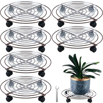 6 Packs Large Metal Plant Caddy with Wheels 14" Rolling Plant Stands Heavy-duty Wrought Iron Plant Roller Base Pot Movers Plant Saucer on Wheels Bronze