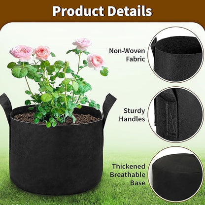 12 Pack 5 Gallon Grow Bags, Heavy Duty 300g Nonwoven Fabric Plant Pots with Reinforced Handles, Breathable Tomato Potato Vegetable Grow Bags for Garden & Patio - Black