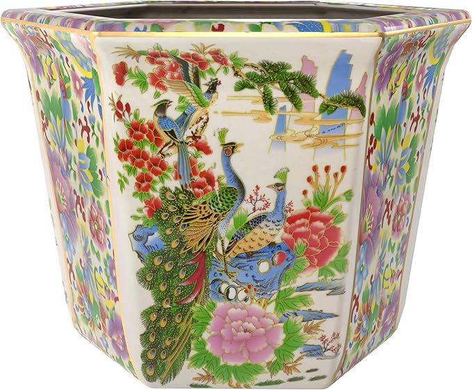 Red Lantern 12" Hexagonal Flower Pot - Satsuma Peacock
