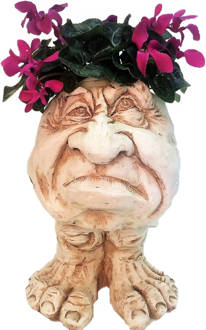 homestyles 18 in. Antique White Grumpy The Muggly Face Statue Planter Holds 7 in. Pot