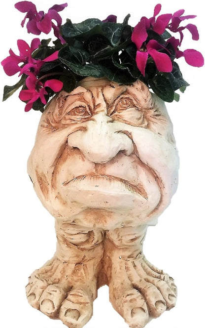 homestyles 18 in. Antique White Grumpy The Muggly Face Statue Planter Holds 7 in. Pot