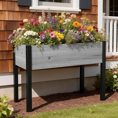 DoCred Raised Garden Bed, 45.7" x 22.8" x 31.5" Large Elevated Wooden Horticulture Planter Box with Metal Legs Standing Growing Bed Planter for Gardening, Balcony, Backyard, Patio
