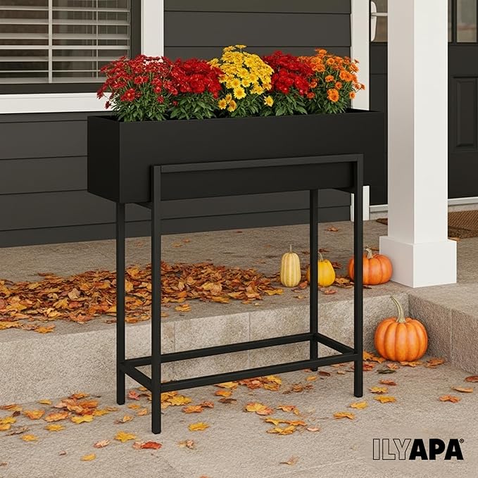 Ilyapa Raised Planter Box with Legs - 29x33x9 Inch Metal Raised Garden Bed for Outdoor or Indoor Herb Garden, Plants, Patio, Balcony, or Living Room