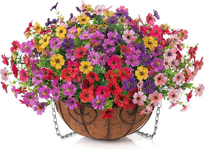HyeFlora Artificial Fake Hanging Plants Flowers with Basket Outdoor Decor Faux Silk Dasiy Flower Arrangements in Pot Planter for Porch Home Indoor Patio Garden Yard Decoration