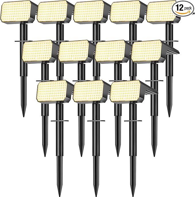 LANSOW Solar Spot Lights Outdoor Waterproof IP67, (12 Pack/90 LED/4 Modes) Solar Landscape Spotlights, 2-in-1 Solar Powered Flood Lights for Yard Garden Pathway Outside Tree, Auto ON/Off(Warm White)