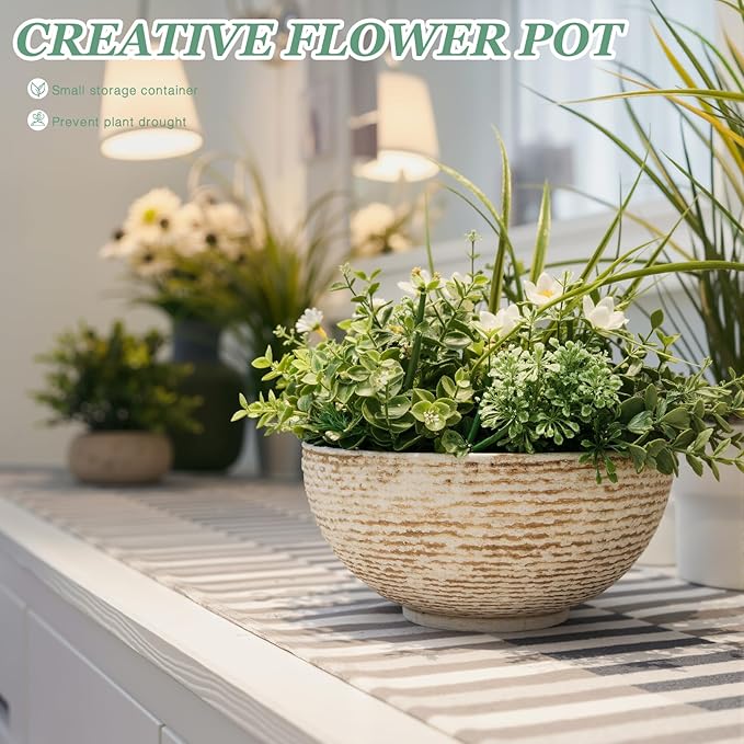 2 Pack Water Lily Planter Bowl, 15.6 Inch Large Lotus Flower Bowl Fit Hydroponic Succulent Planter Water Plant Container for Indoor Outdoor Garden Balcony Patio Fish Pond Bird Bath (White)