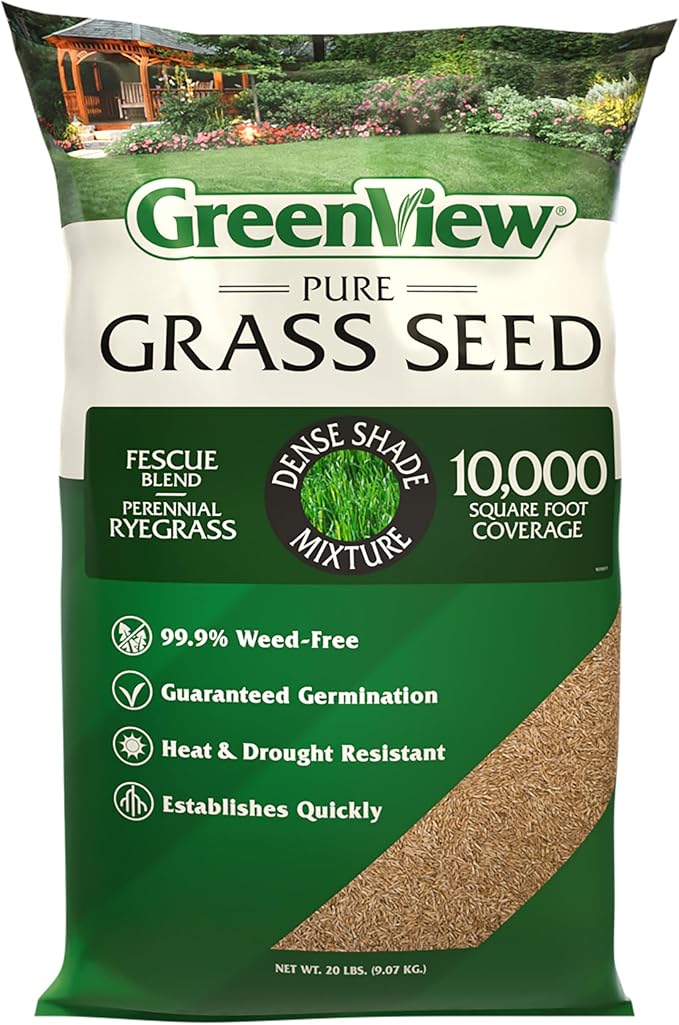 GreenView Pure Grass Seed Dense Shade Mixture, 20 lb. Bag – Covers up to 10,000 sq. ft.