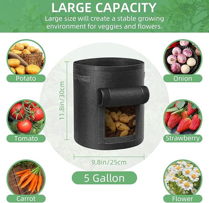 LITLANDSTAR 6 Pack 5 Gallon Potato Grow Bags, Heavy Duty Nonwoven Fabric Garden Planting Bag Plant Container with Flap and Handles, Aeration Fabric Pots for Growing Vegetable, Fruits and Flowers