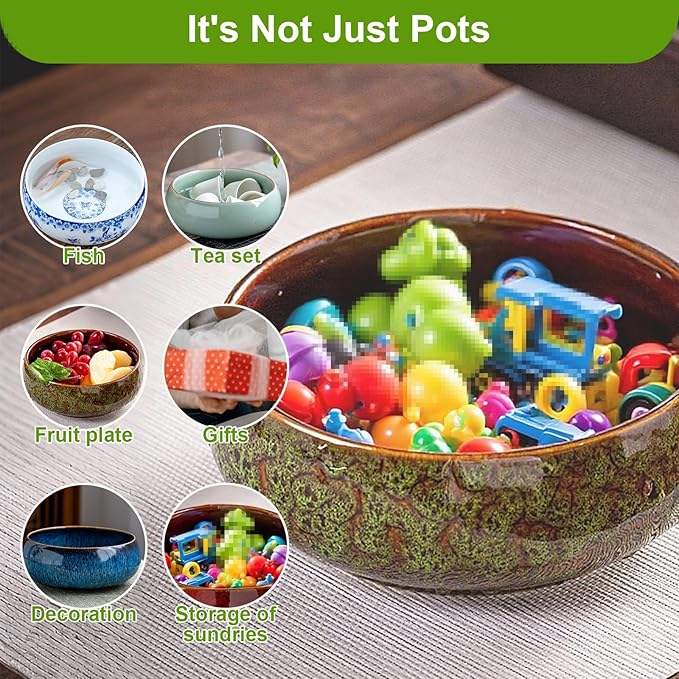 Lotus Bowl Planter, Lotus Bowls for Planting in Water Indoors, Ceramic Planters for Indoor Plants, Thickened Round Planter, for Succulent Plants Leak-Proof Design (Green)